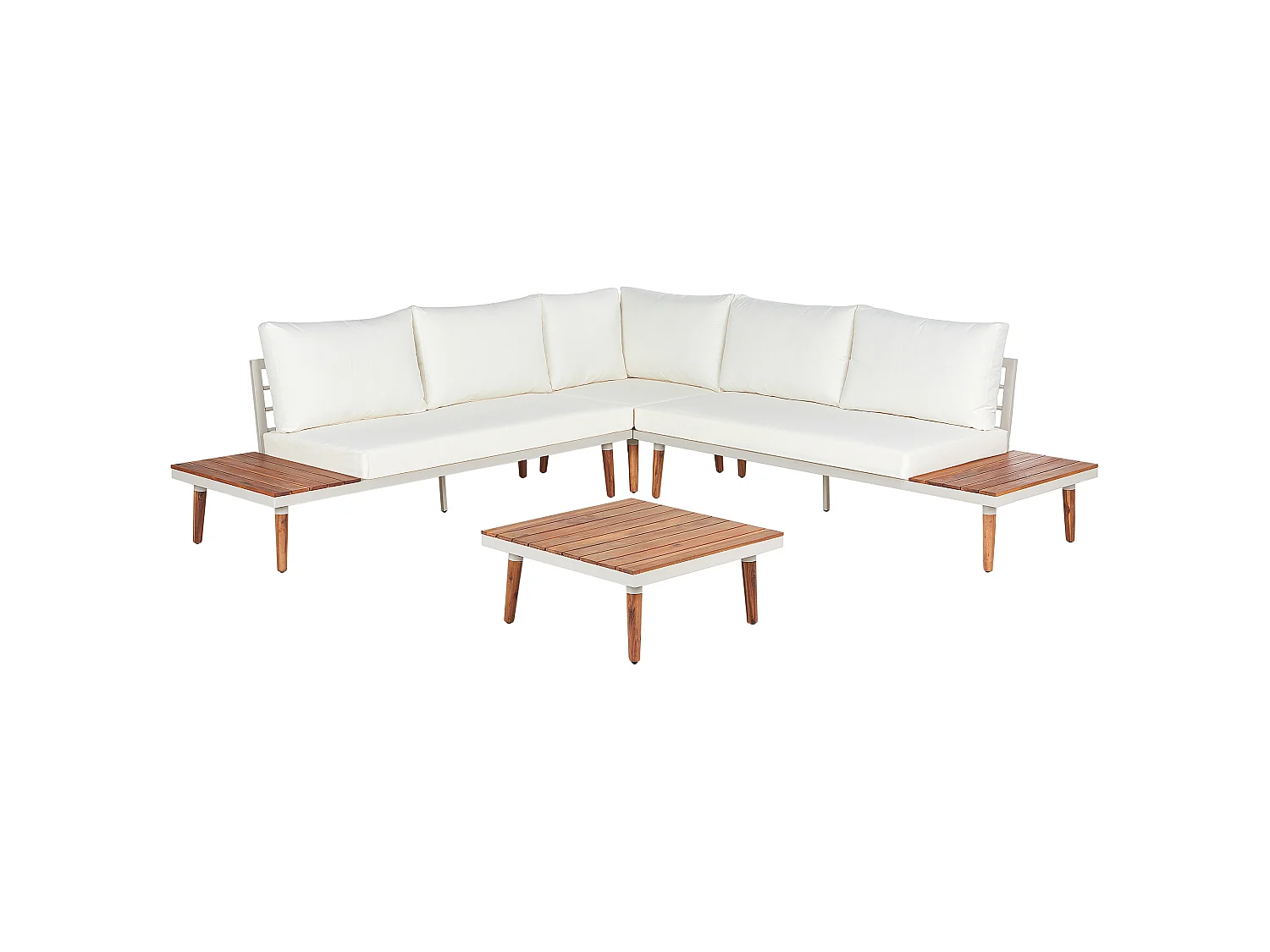 Garten Ecksofa mit Tisch 5-Sitzer CORATO Akazienholz Cremeweiss