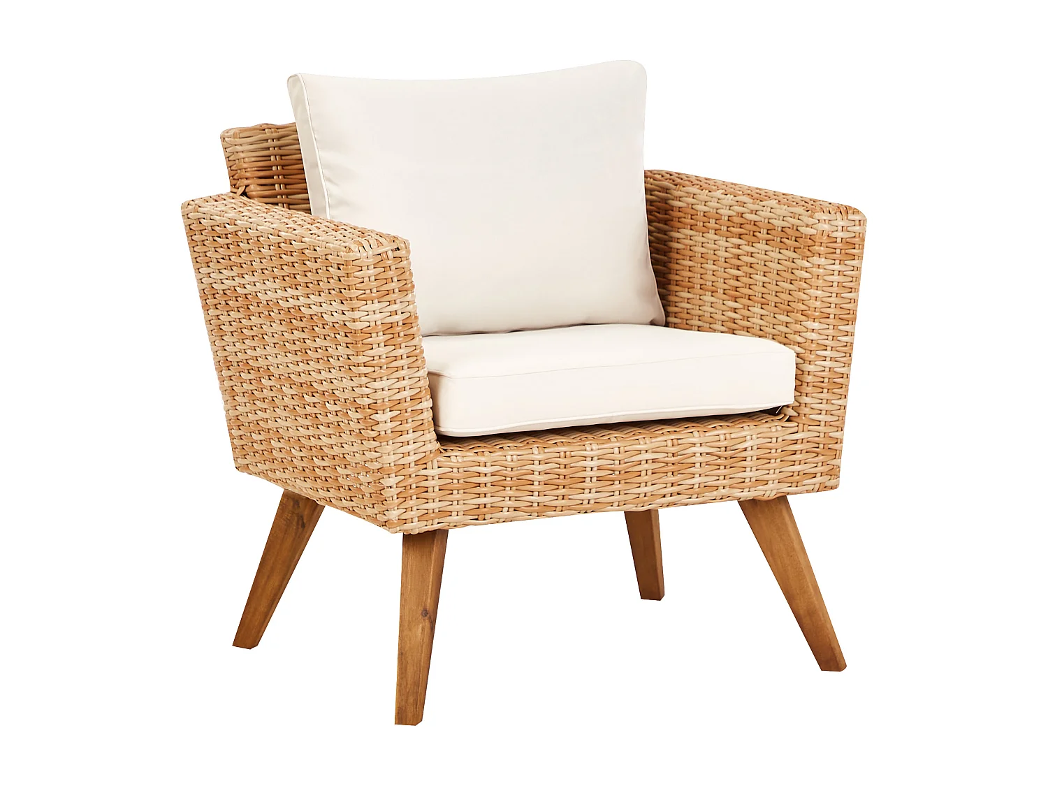 5-Sitzer Lounge Set 4-teilig Rattan hellbraun Auflagen cremeweiß Vittoria XL