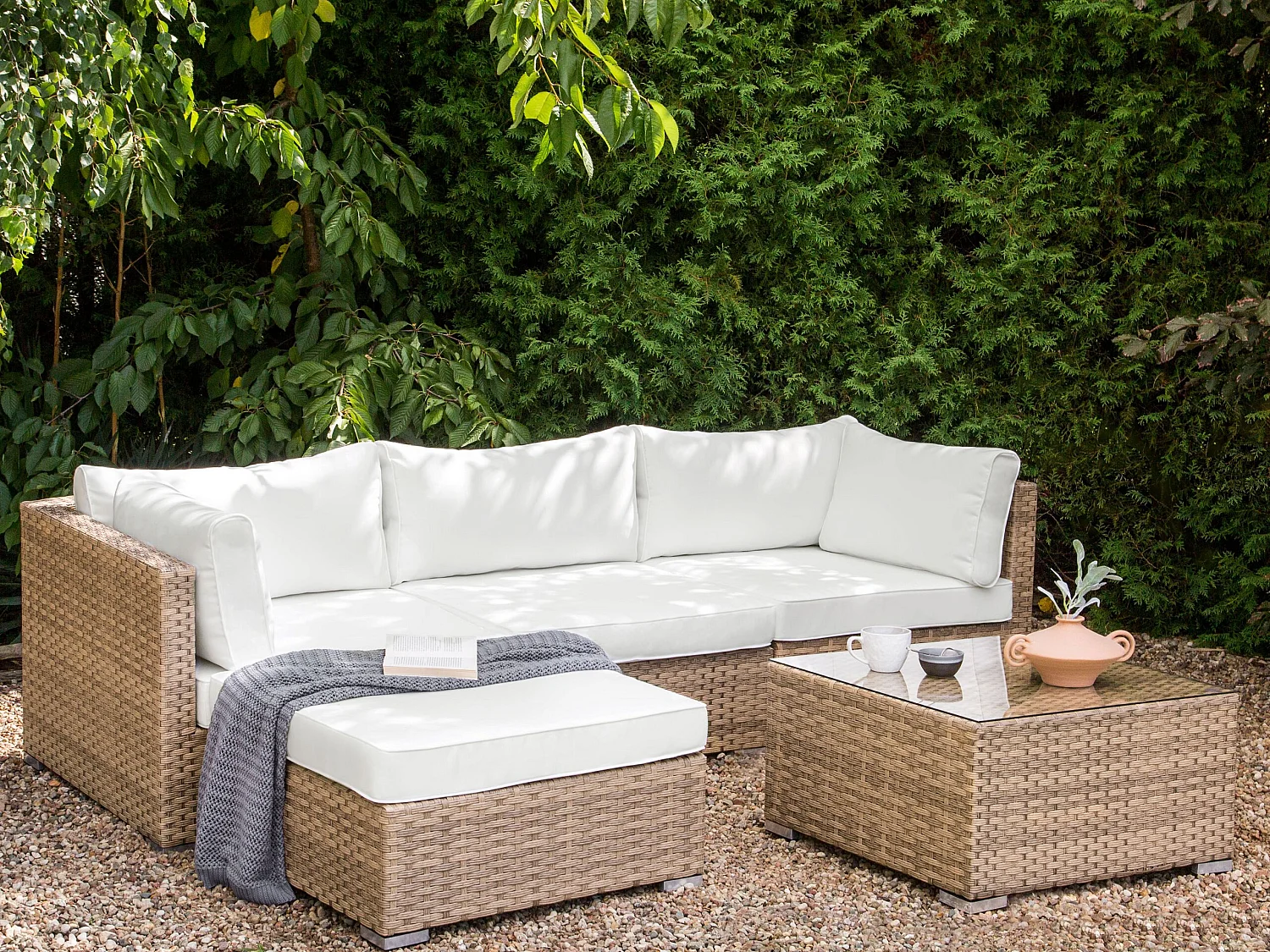 Ensemble de canapés d'angle de jardin 4 places SANO Côté gauche Polyrotin Naturel