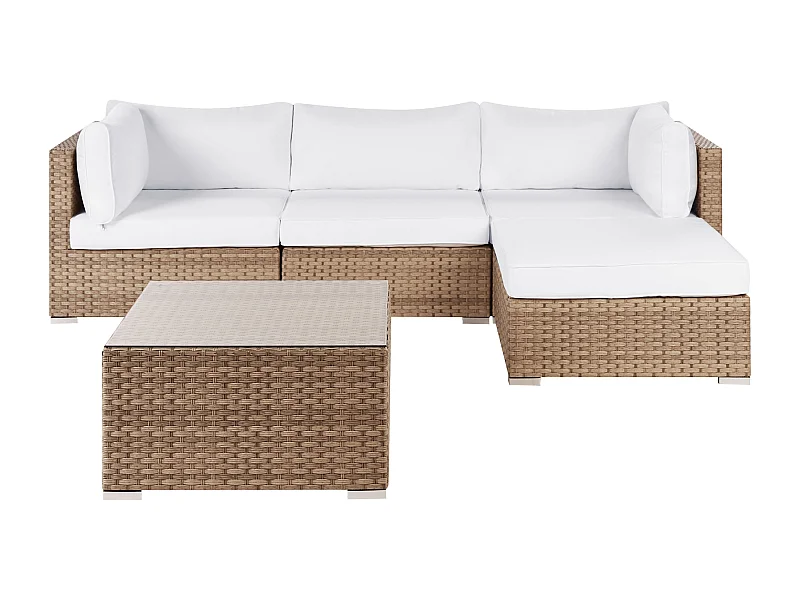 Garten Ecksofa mit Tisch 4-Sitzer SANO linksseitig modular Polyrattan Naturfarben