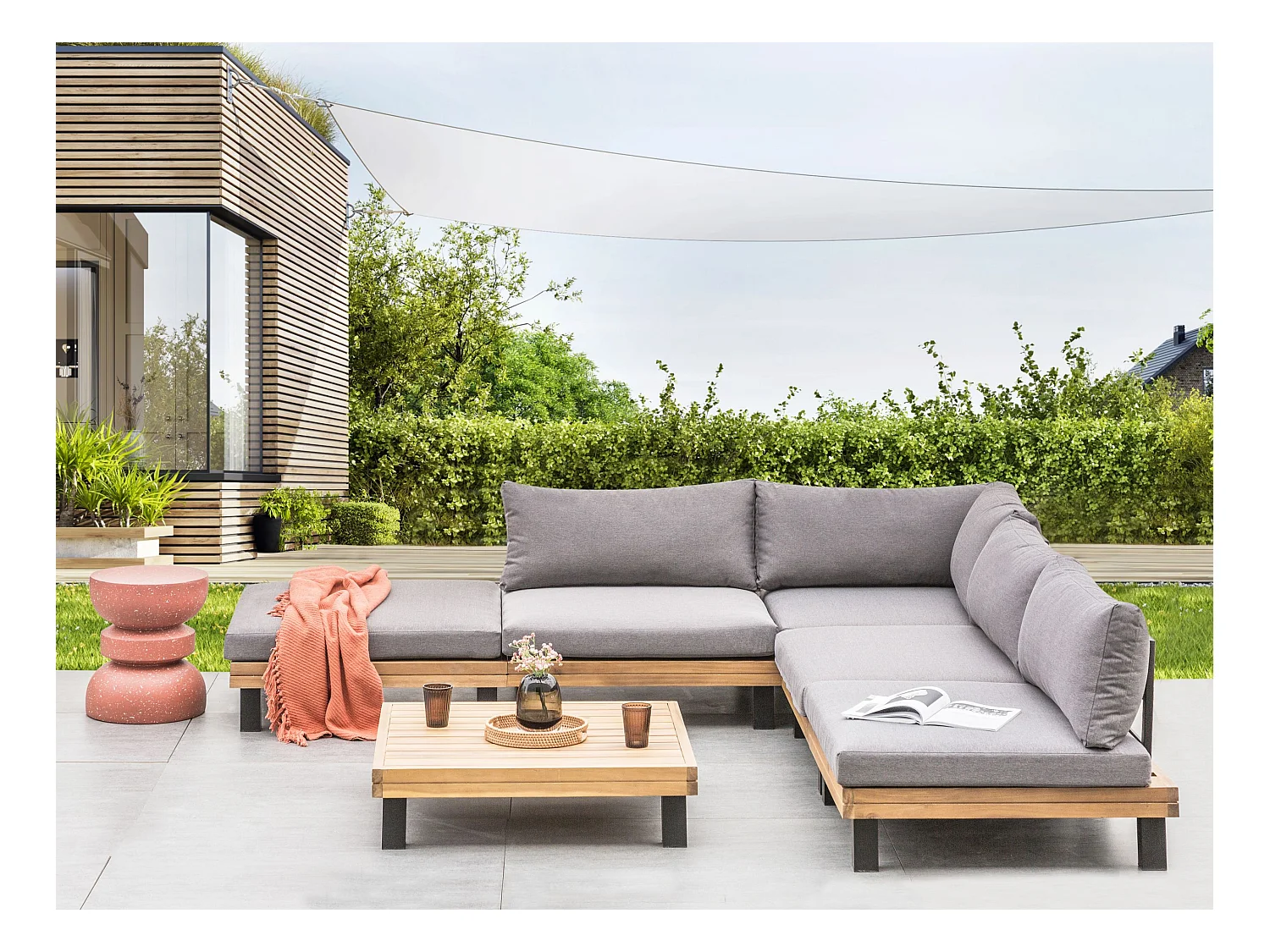 Ensemble de canapés d'angle de jardin 5 places FRAZZANO Bois d'acacia certifié Gris