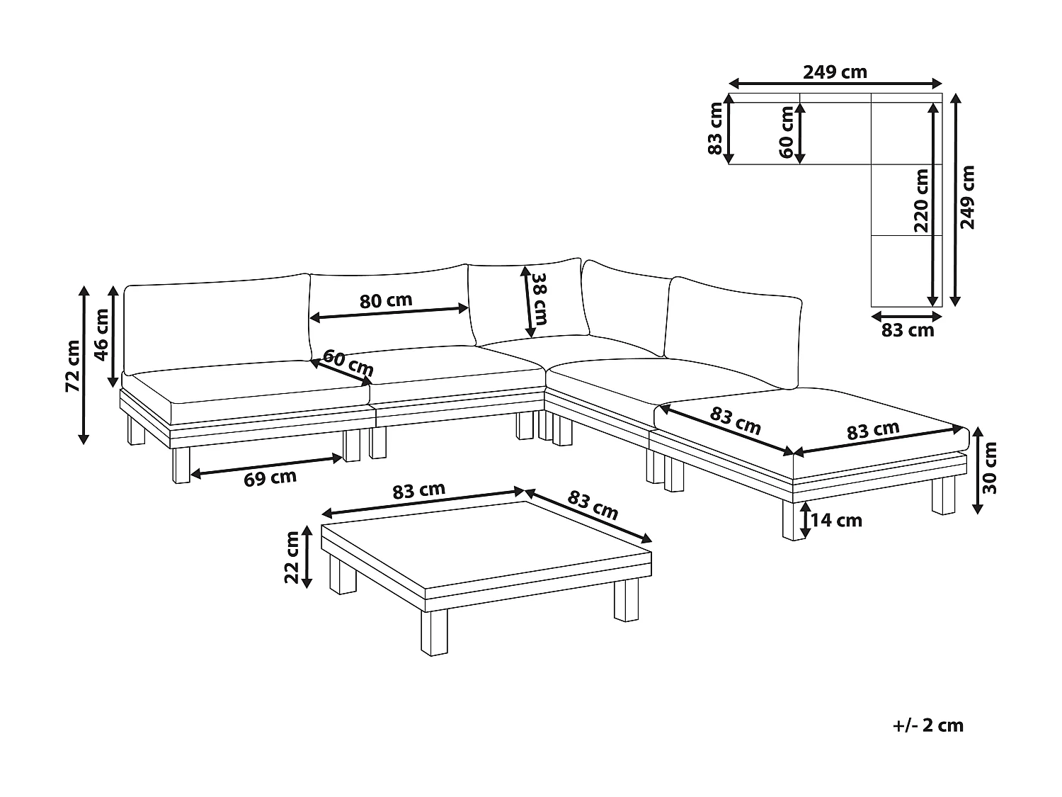 Garten Ecksofa mit Tisch 5-Sitzer FRAZZANO modular zertifiziertes Akazienholz Grau