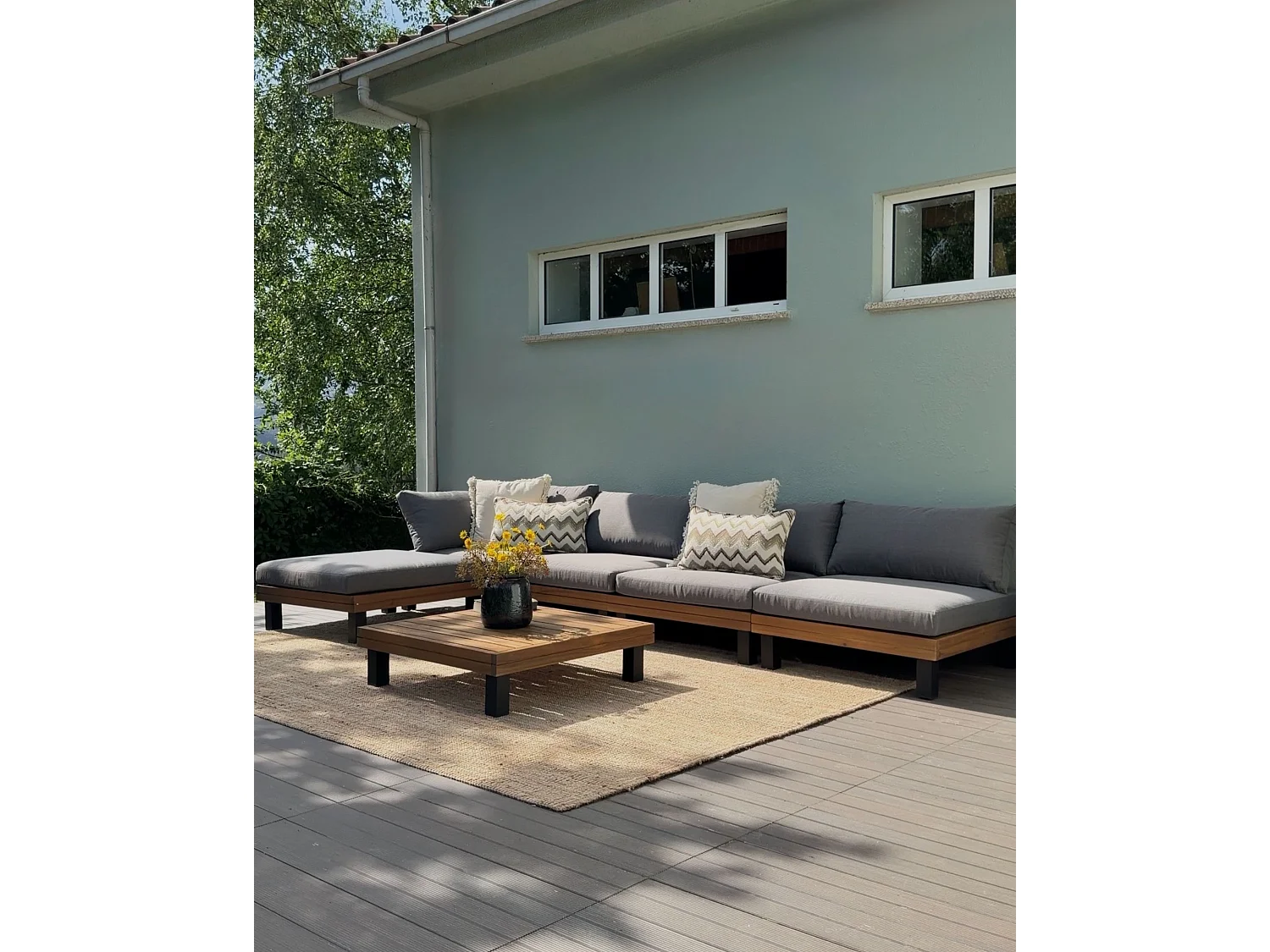 Ensemble de canapés d'angle de jardin 5 places FRAZZANO Bois d'acacia certifié Gris