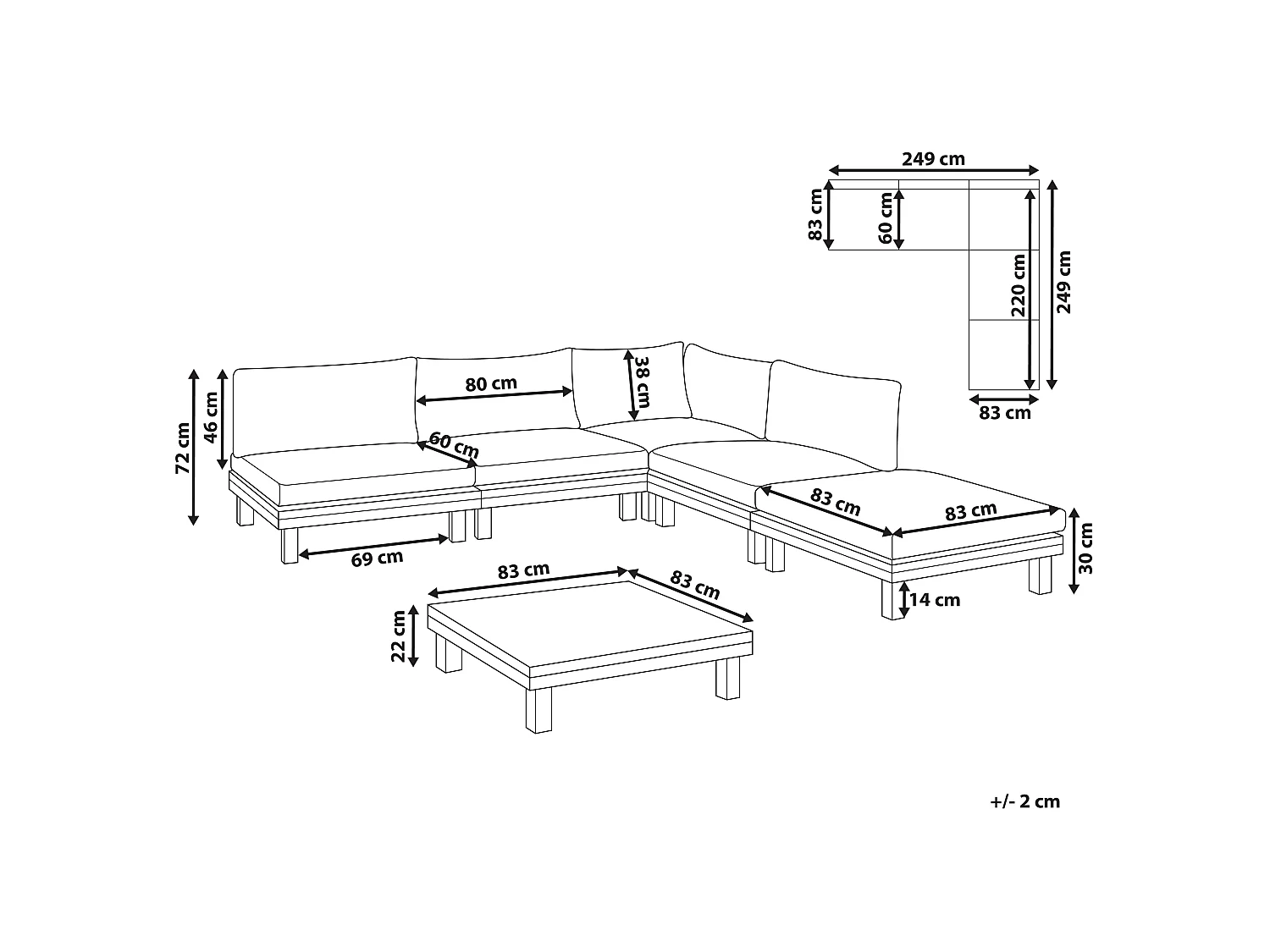 Ensemble de canapés d'angle de jardin 5 places FRAZZANO Bois d'acacia certifié Gris