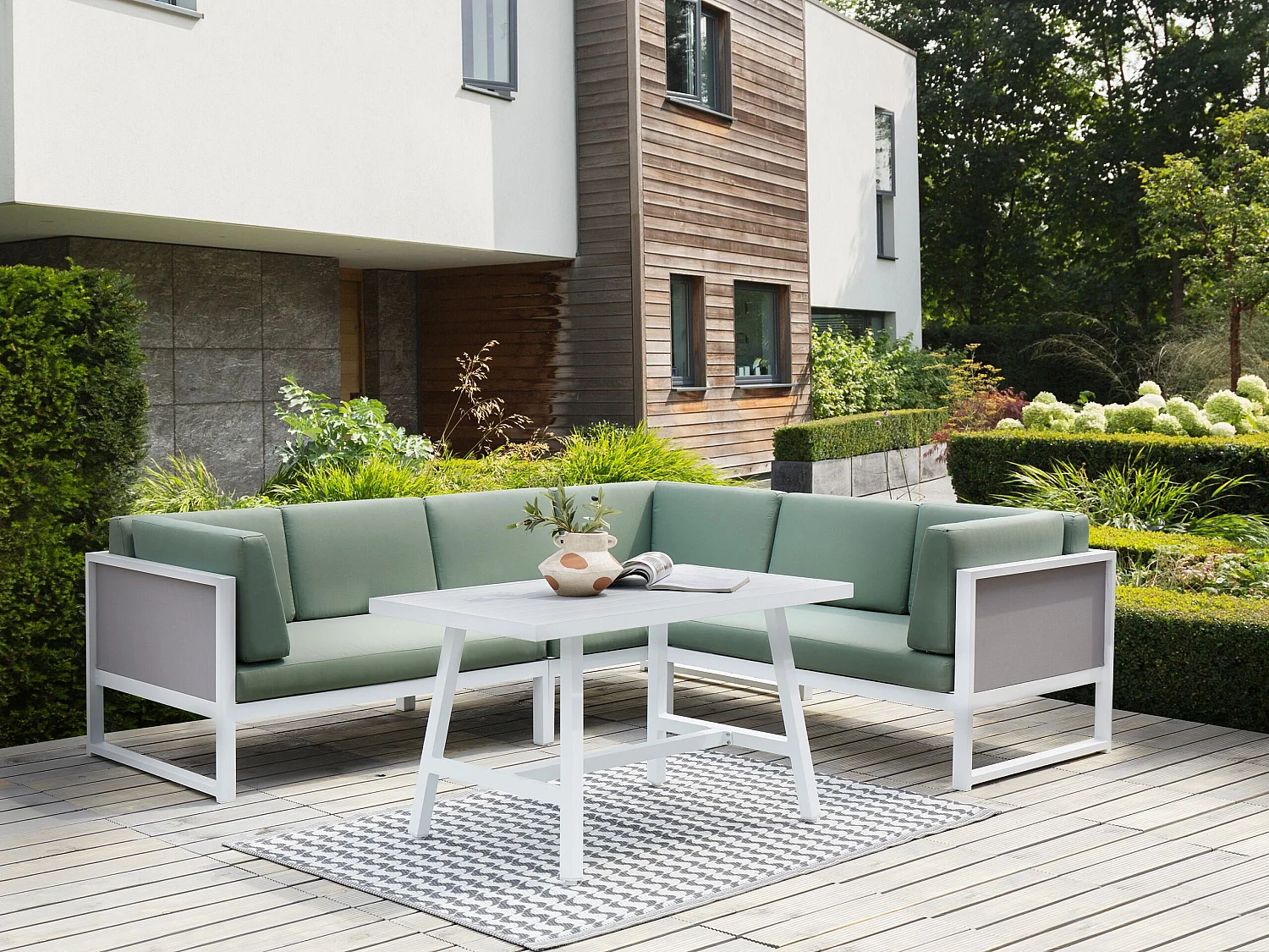 Garten Ecksofa mit Tisch 6-Sitzer CASTELLA/FRATTE linksseitig Metall Grün
