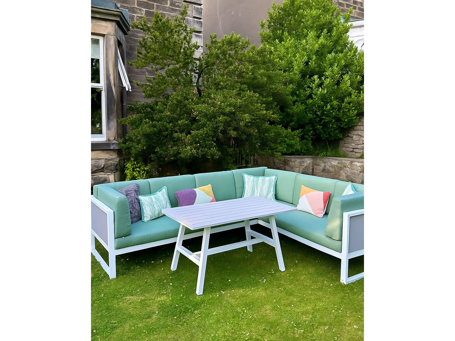 Conjunto esquinero de jardín 6 plazas CASTELLA/FRATTE Izquierda Metal Verde