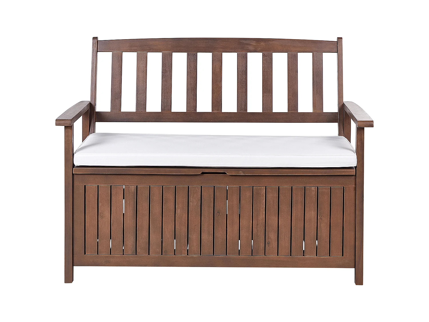 Banc avec coussin d'assise SOVANA 120 cm avec rangement Acacia Blanc