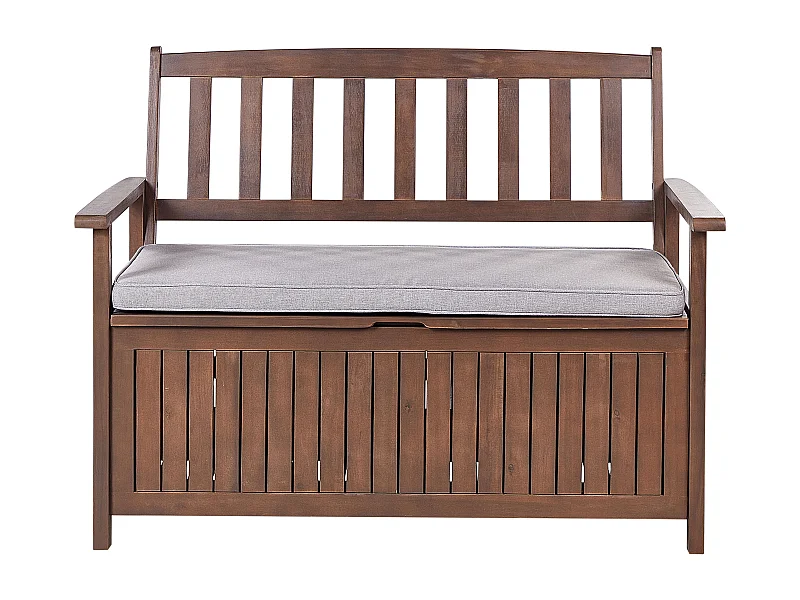 Gartenbank dunkles Akazienholz mit Stauraum Auflage grau 120cm Sovana
