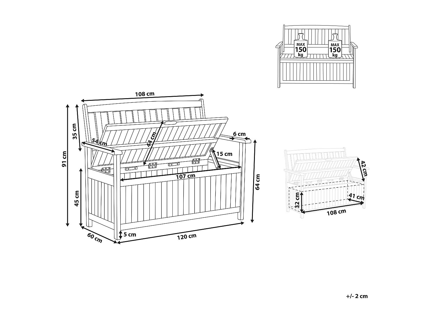 Gartenbank dunkles Akazienholz mit Stauraum Auflage grau 120cm Sovana