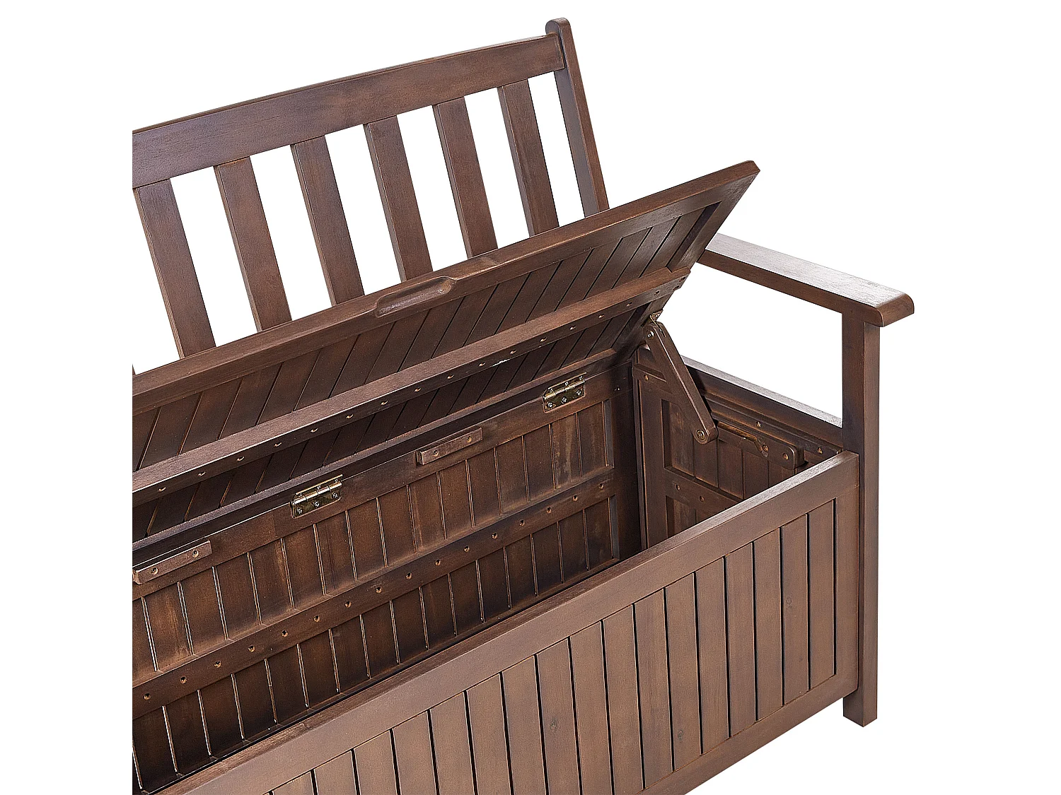 Gartenbank dunkles Akazienholz mit Stauraum Auflage grau 120cm Sovana