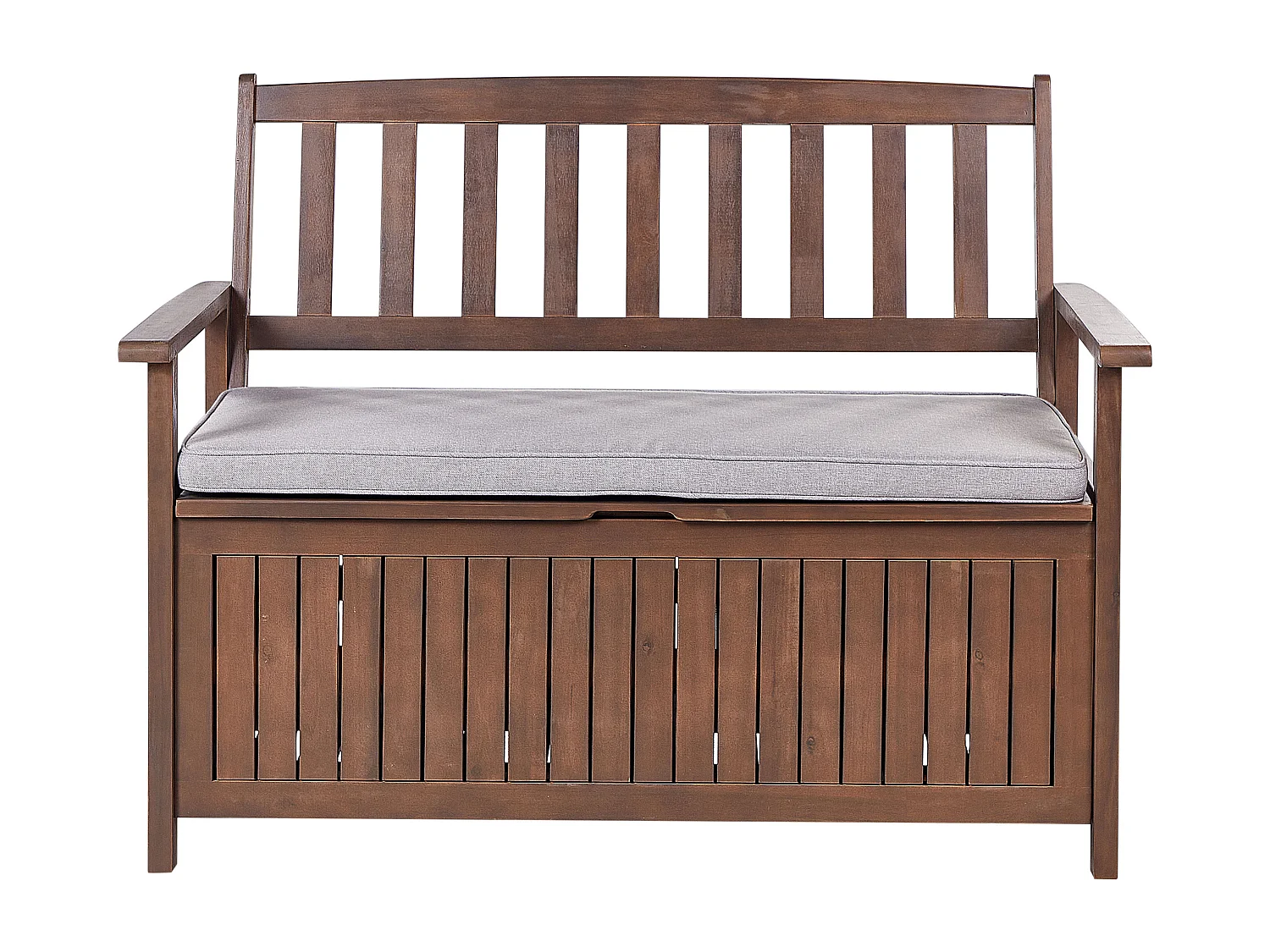 Banc avec coussin d\'assise SOVANA 120 cm avec rangement Acacia Gris clair
