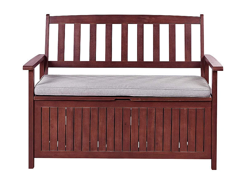 Banc avec coussin d\'assise SOVANA 120 cm avec rangement Acacia Gris clair