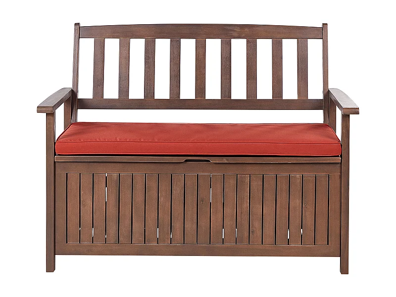 Gartenbank dunkles Akazienholz mit Stauraum Auflage terracotta rot 120cm Sovana