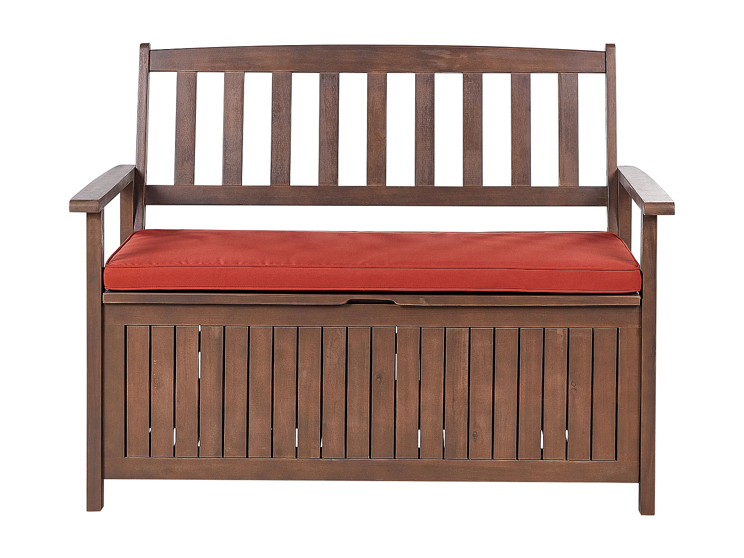 Banc avec coussin d'assise SOVANA 120 cm avec rangement Acacia Rouge