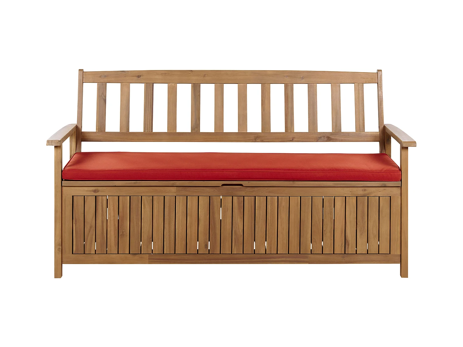 Banc avec coussin d'assise SOVANA 160 cm avec rangement Acacia Rouge