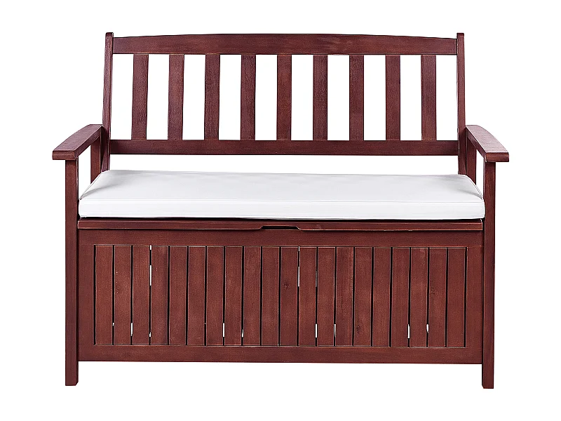 Gartenbank Akazienholz mahagonibraun mit Stauraum Auflage weiß 120cm Sovana