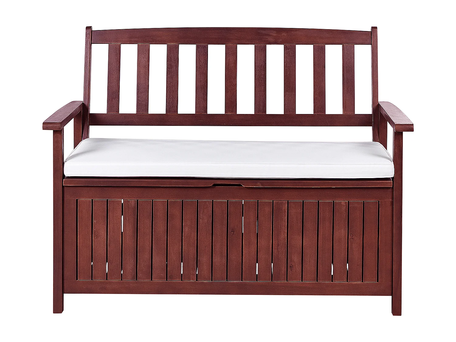 Banc avec coussin d'assise SOVANA 120 cm avec rangement Acacia Blanc