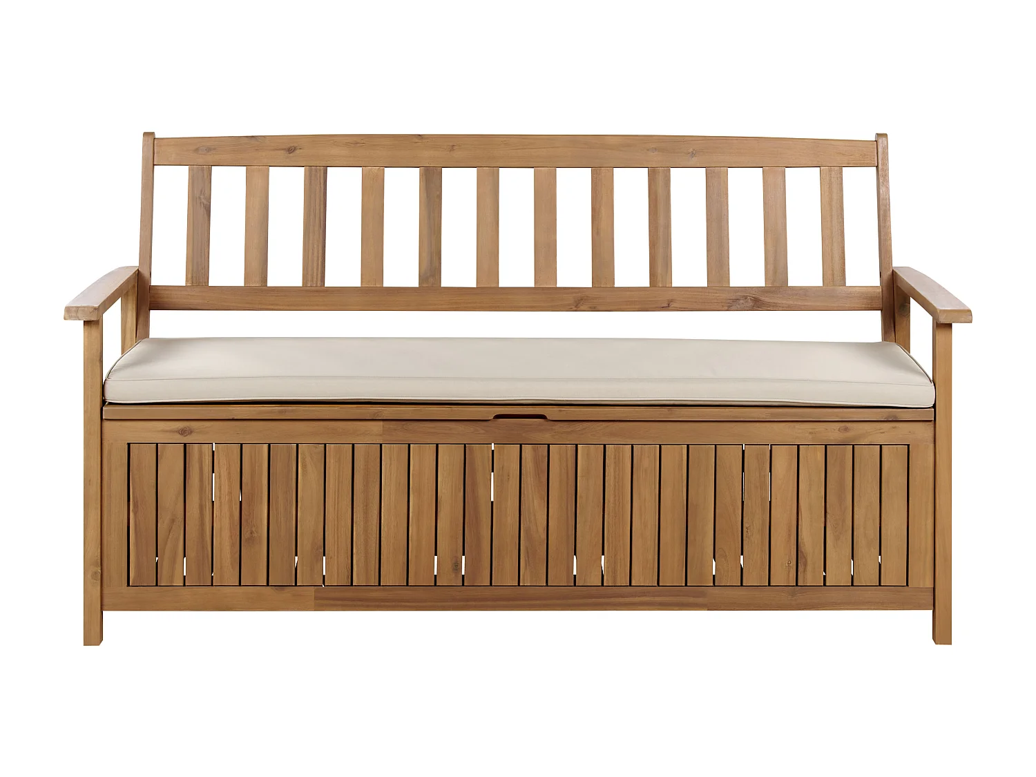 Banc avec coussin d'assise SOVANA 160 cm avec rangement Acacia Taupe