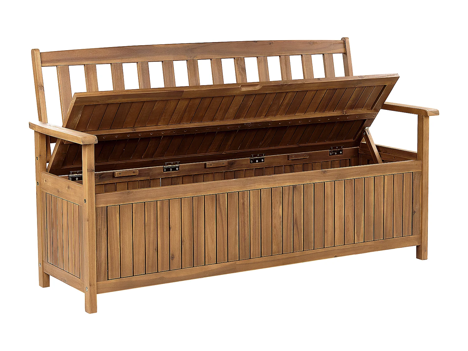 Gartenbank Akazienholz 3-Sitzer mit Stauraum Auflage beige taupe 160cm Sovana