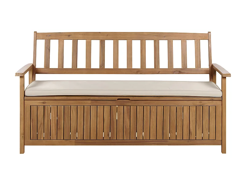 Banc avec coussin d'assise SOVANA 160 cm avec rangement Acacia Taupe
