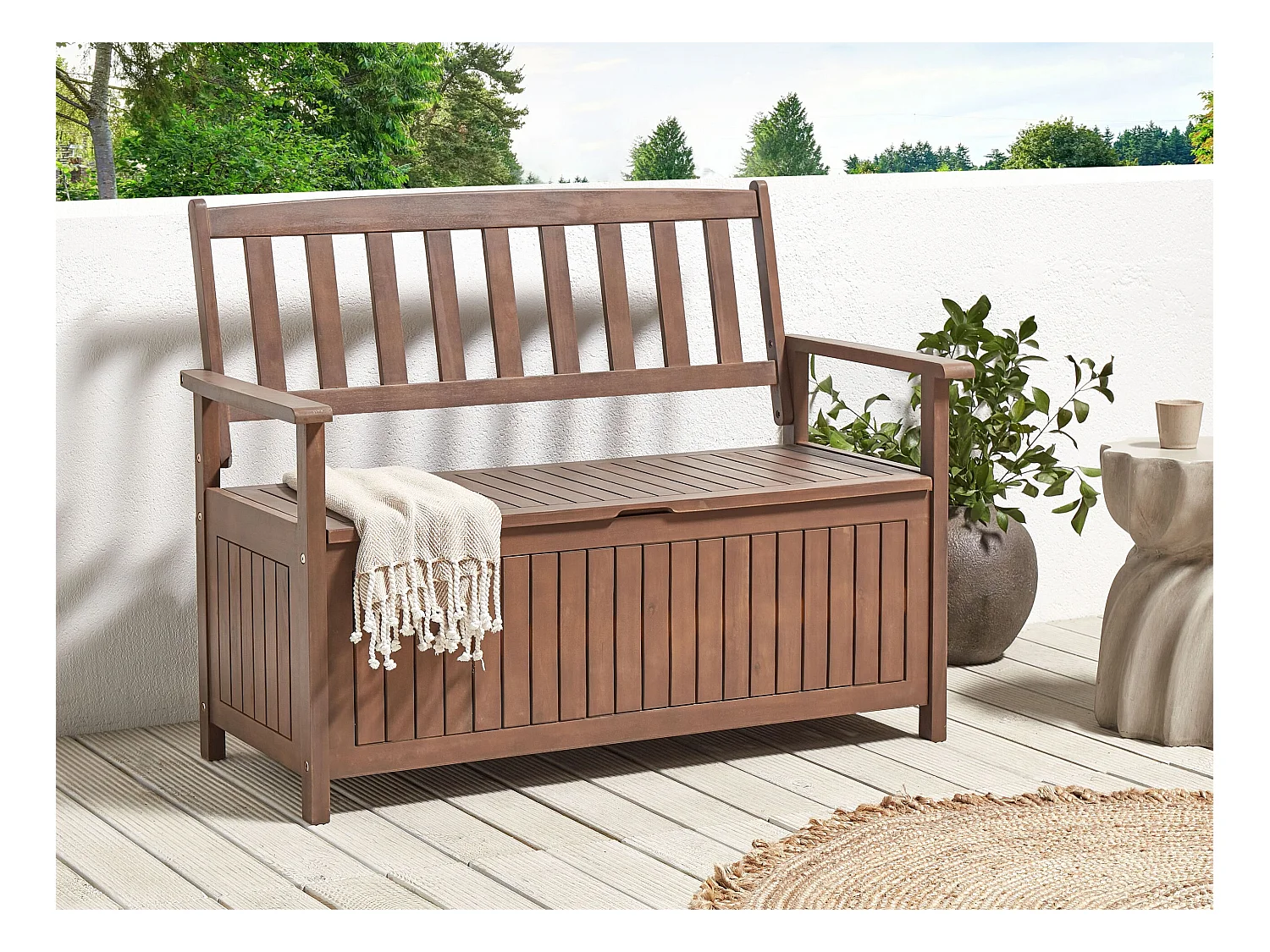 Banc de jardin SOVANA 120 cm avec rangement Acacia Marron foncé