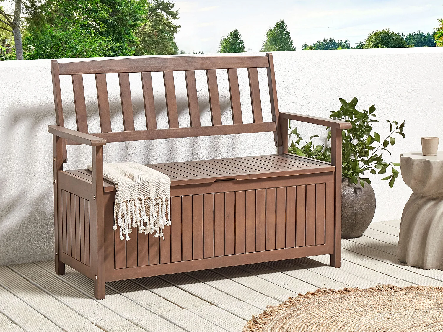 Banc de jardin SOVANA 120 cm avec rangement Acacia Marron foncé