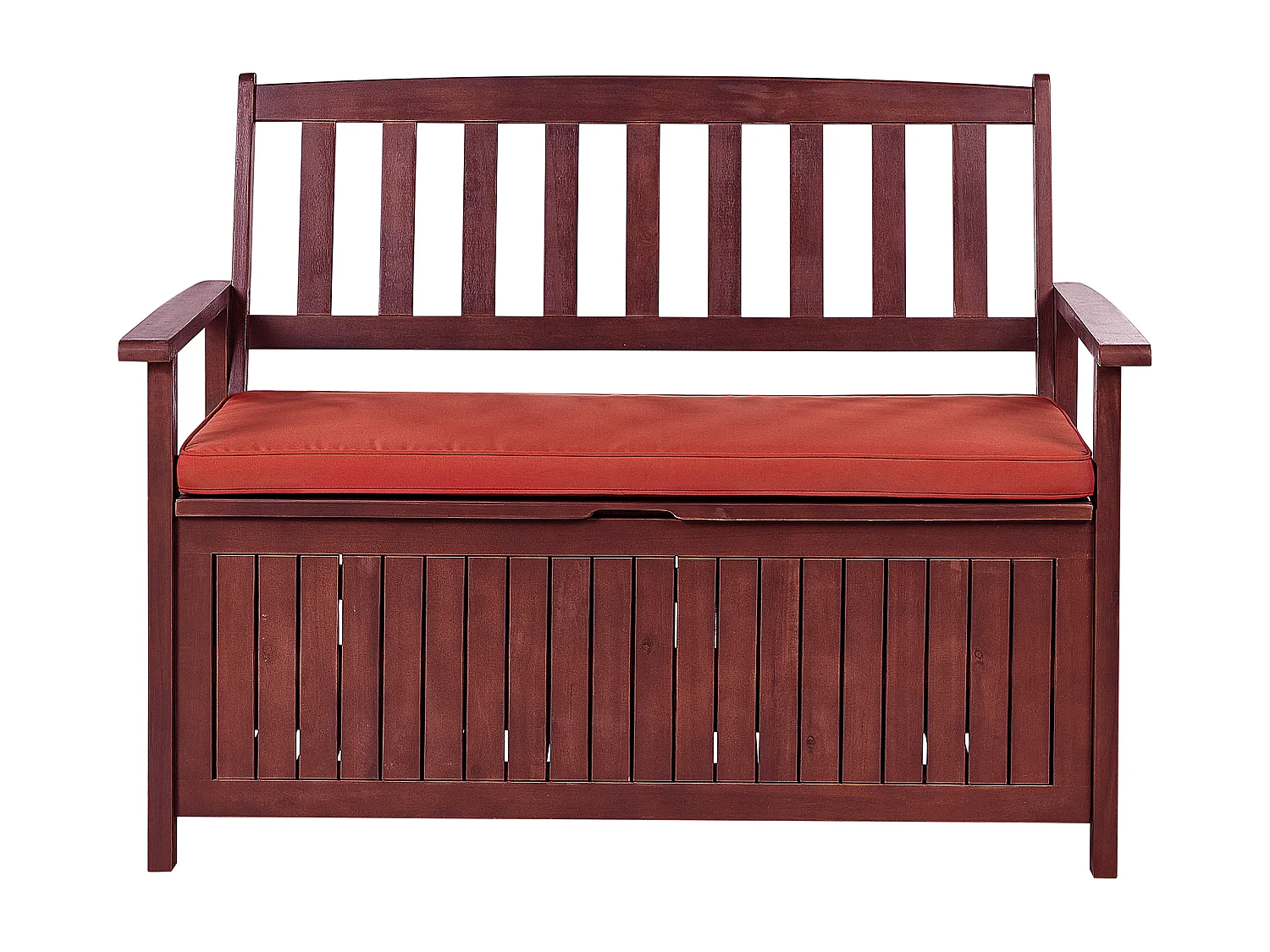 Banc avec coussin d\'assise SOVANA 120 cm avec rangement Acacia Rouge