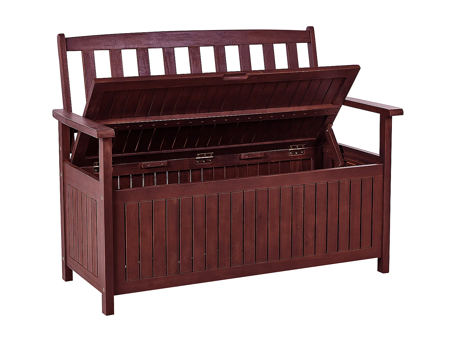 Banc avec coussin d\'assise SOVANA 120 cm avec rangement Acacia Rouge