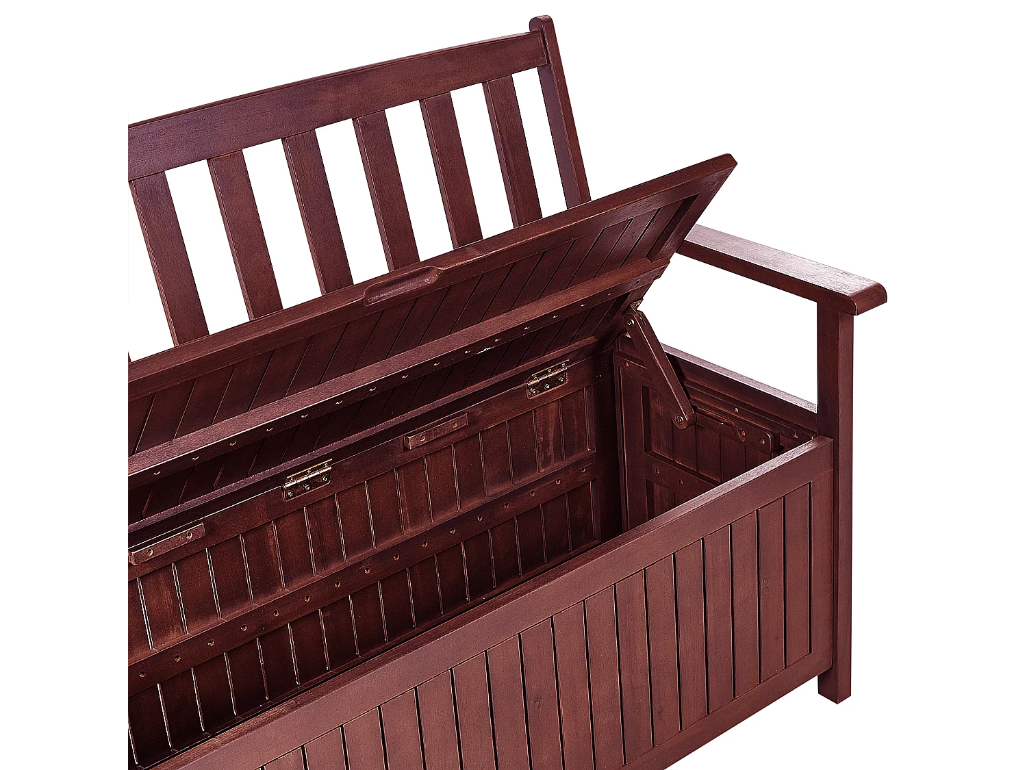 Banc avec coussin d\'assise SOVANA 120 cm avec rangement Acacia Rouge