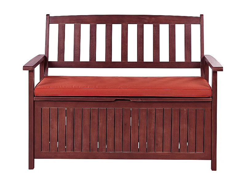 Gartenbank mit Auflage SOVANA 120 cm mit Stauraum Akazienholz Rot