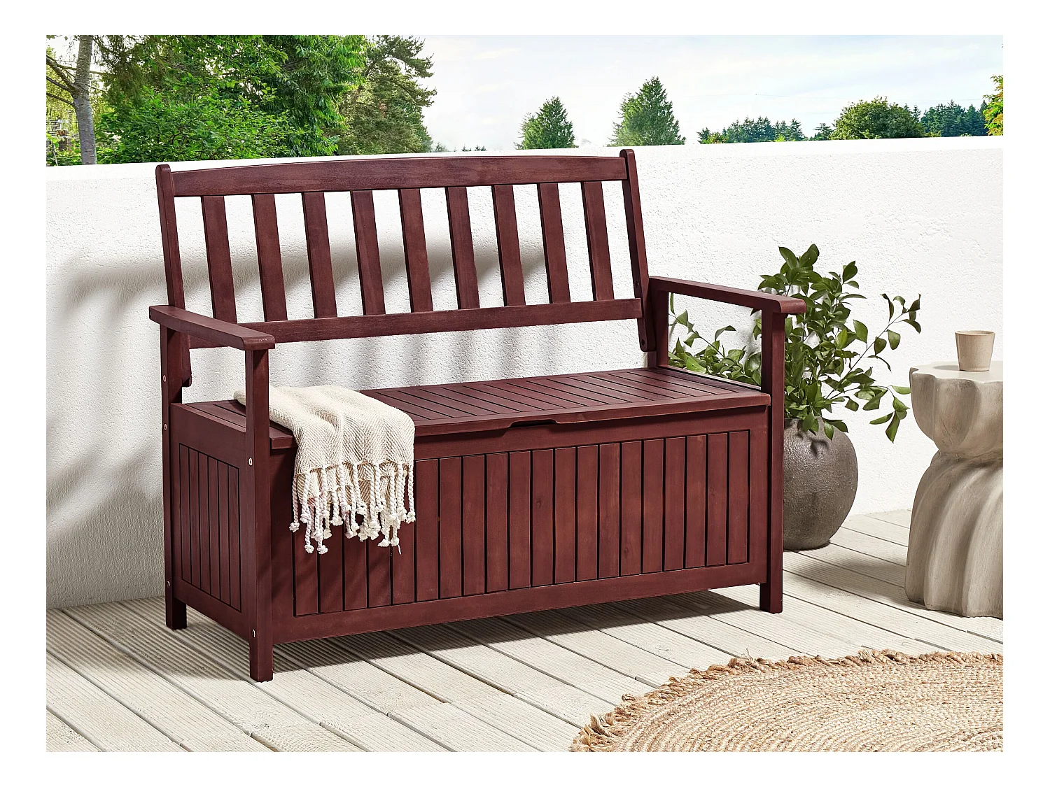Banc de jardin SOVANA 120 cm avec rangement Acacia Rouge foncé