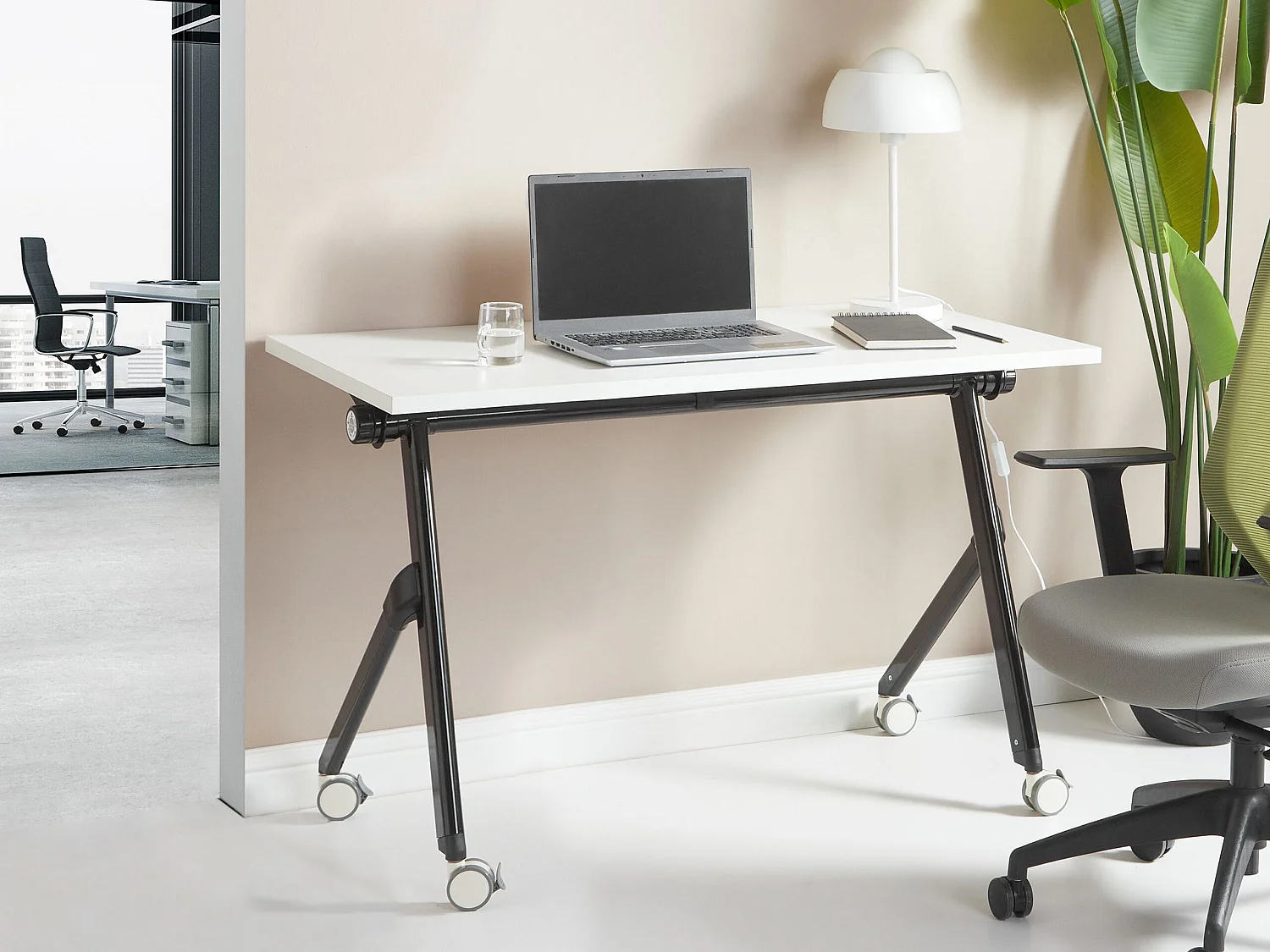 Schreibtisch weiß / schwarz 120x60 cm klappbar mit Rollen modern Bendi