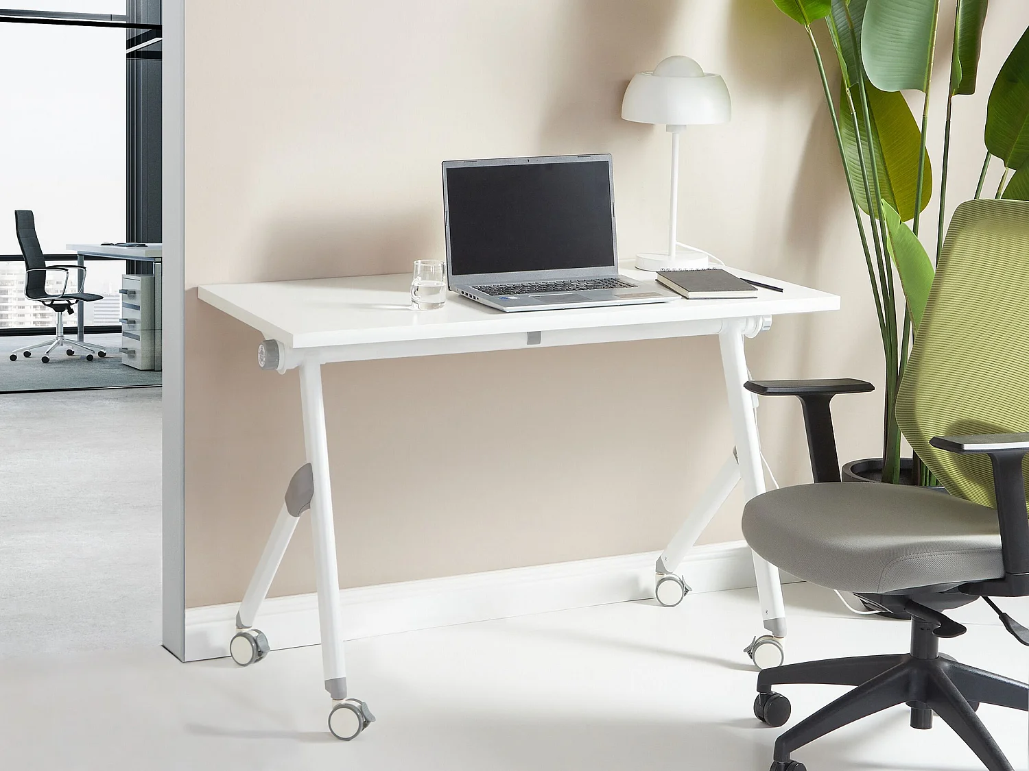 Bureau pliable BENDI Blanc 120 cm 60 cm avec roues