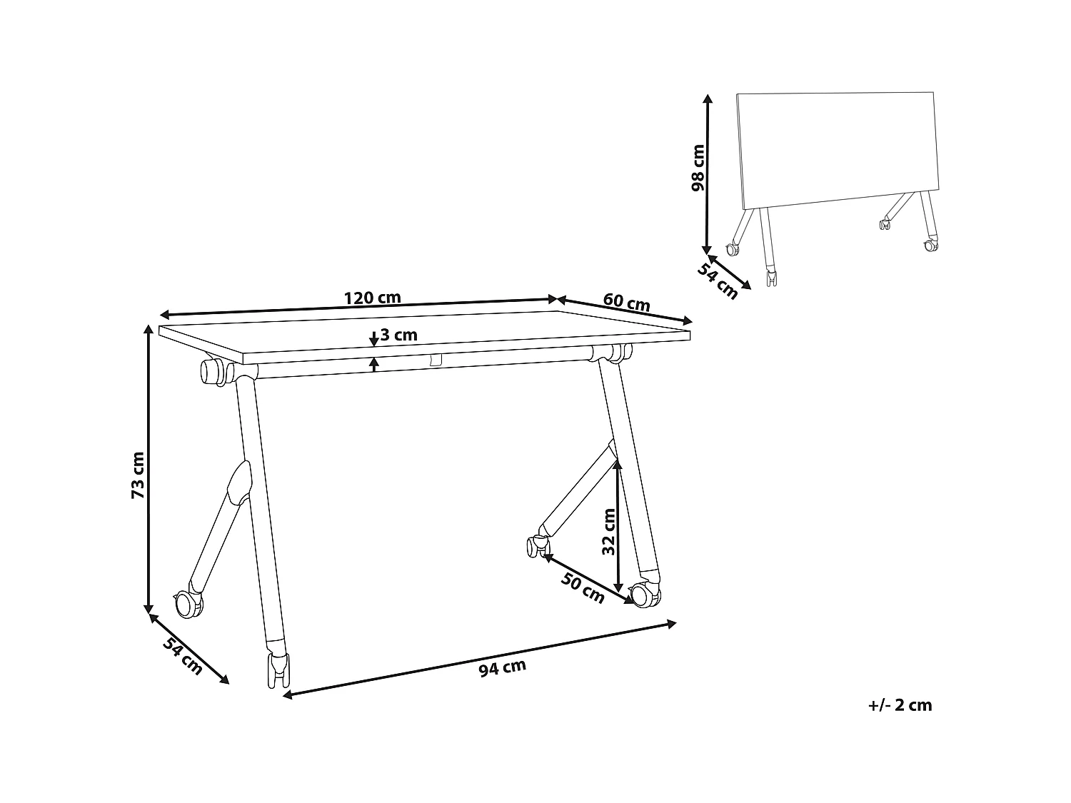 Bureau pliable BENDI Blanc 120 cm 60 cm avec roues