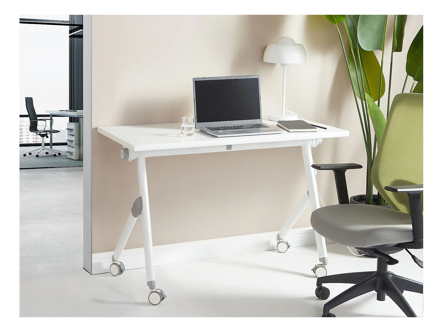 Bureau pliable BENDI Blanc 120 cm 60 cm avec roues