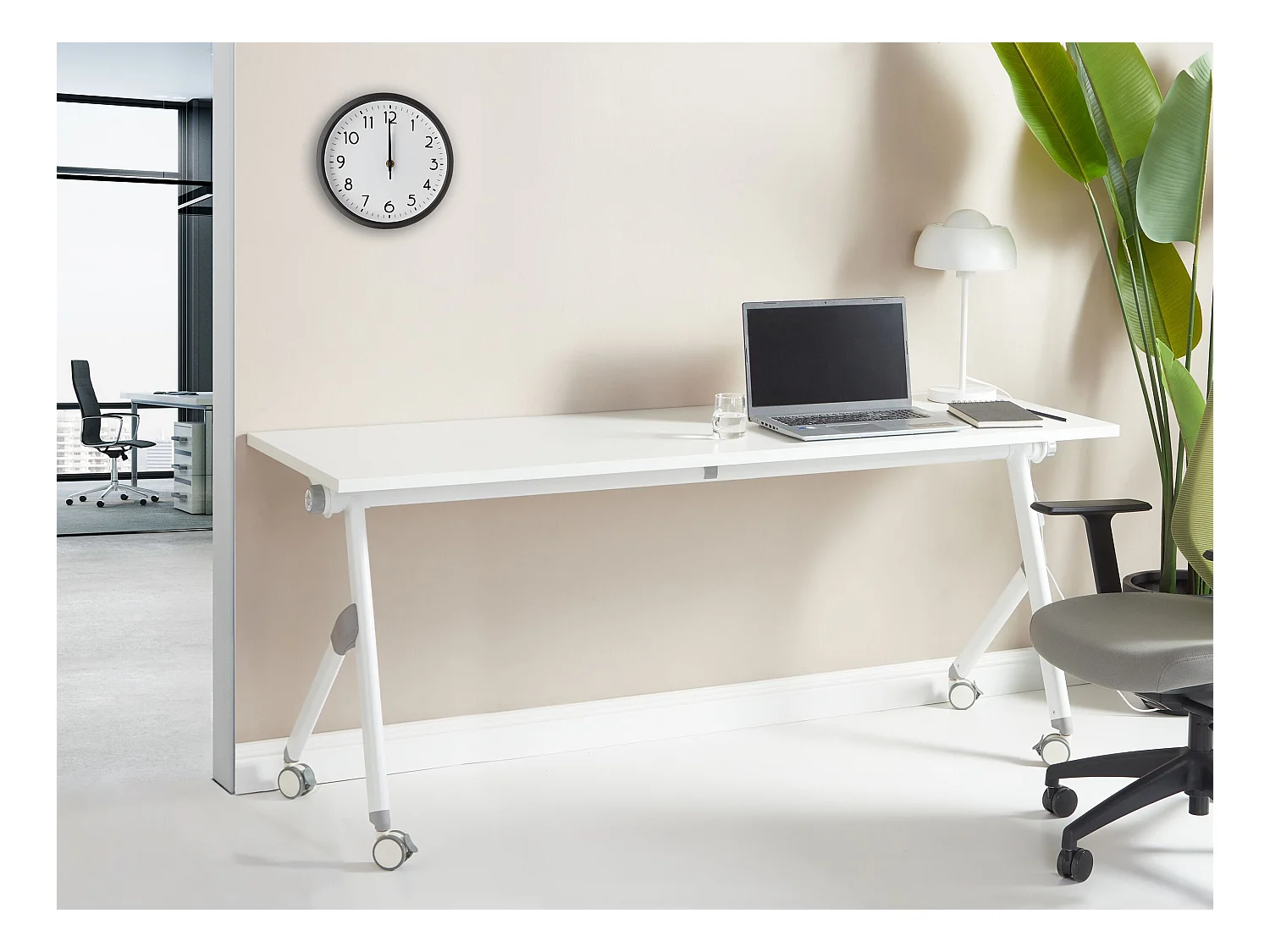 Bureau pliable BENDI Blanc 180 cm 60 cm avec roues