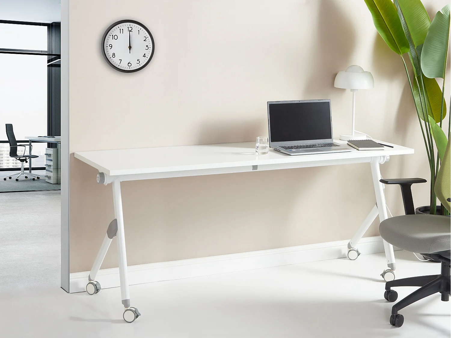 Bureau pliable BENDI Blanc 180 cm 60 cm avec roues
