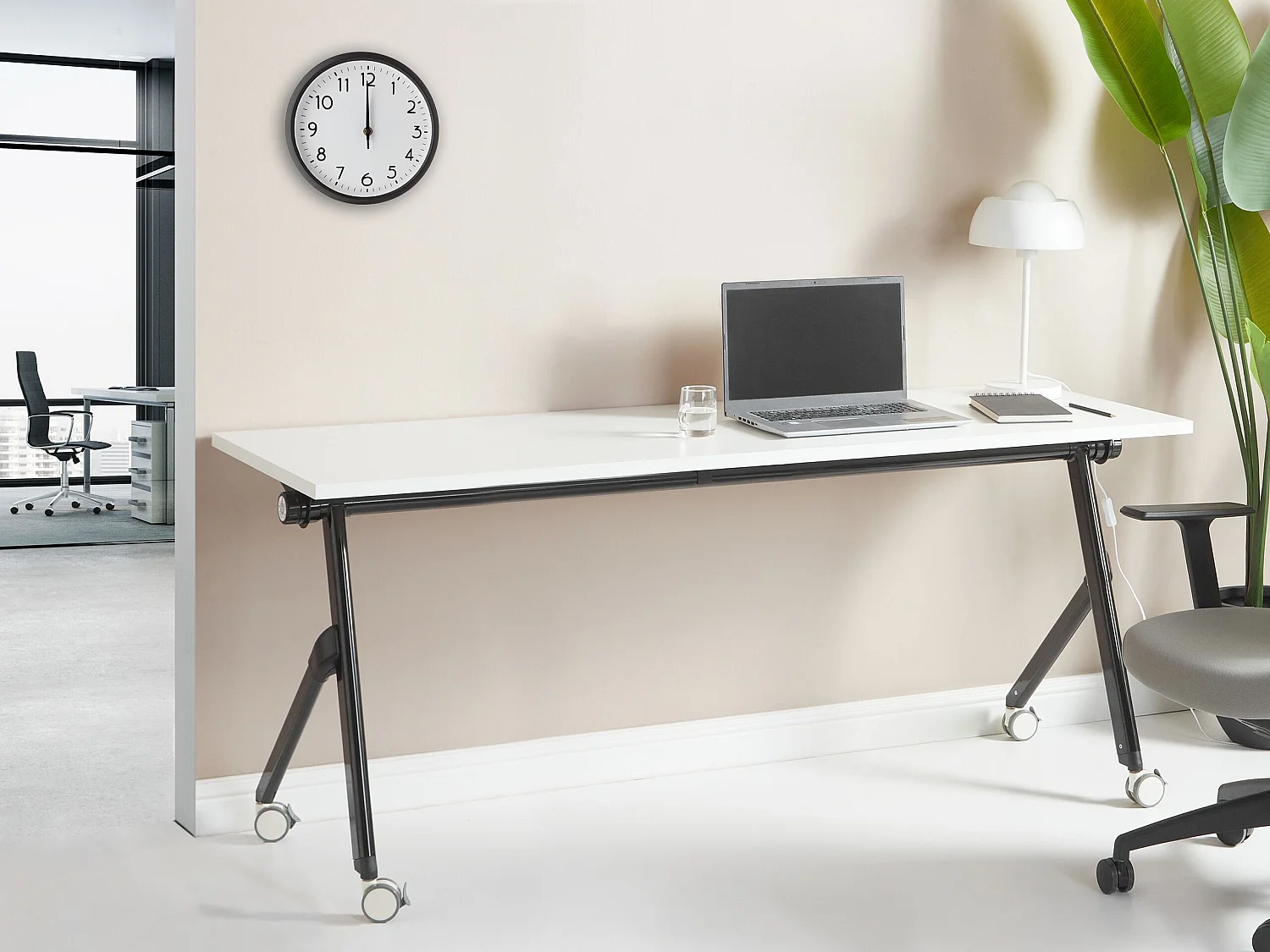 Bureau pliable BENDI Blanc 180 cm 60 cm avec roues