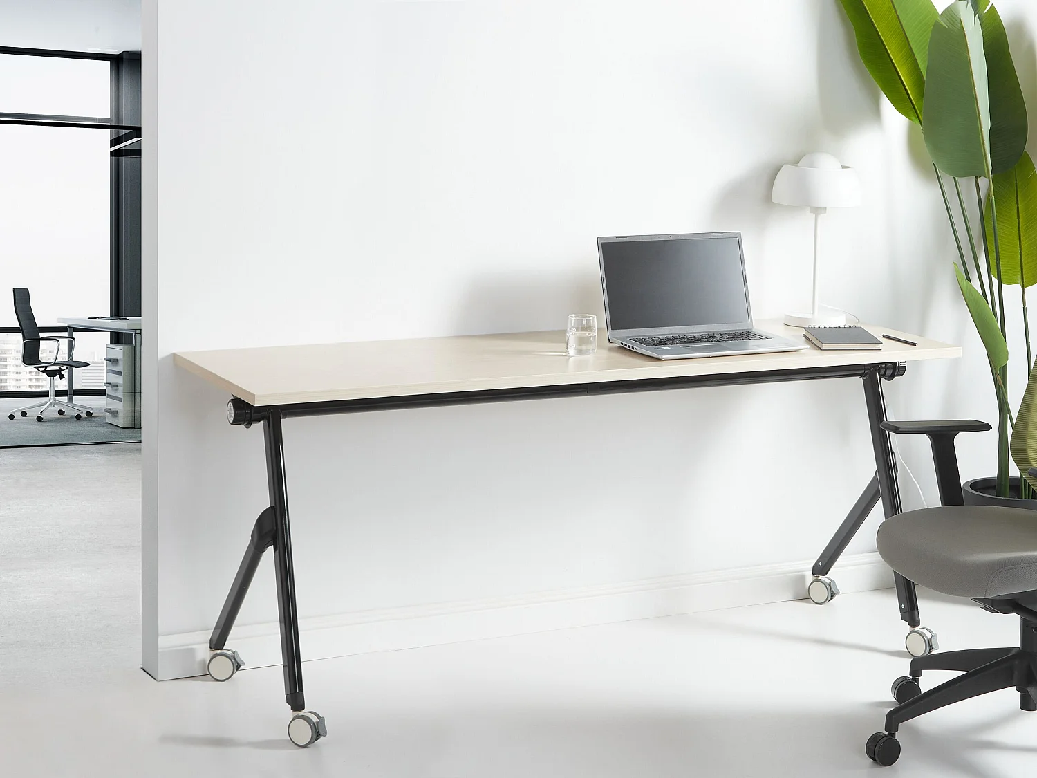 Bureau pliable BENDI Marron clair 180 cm 60 cm avec roues