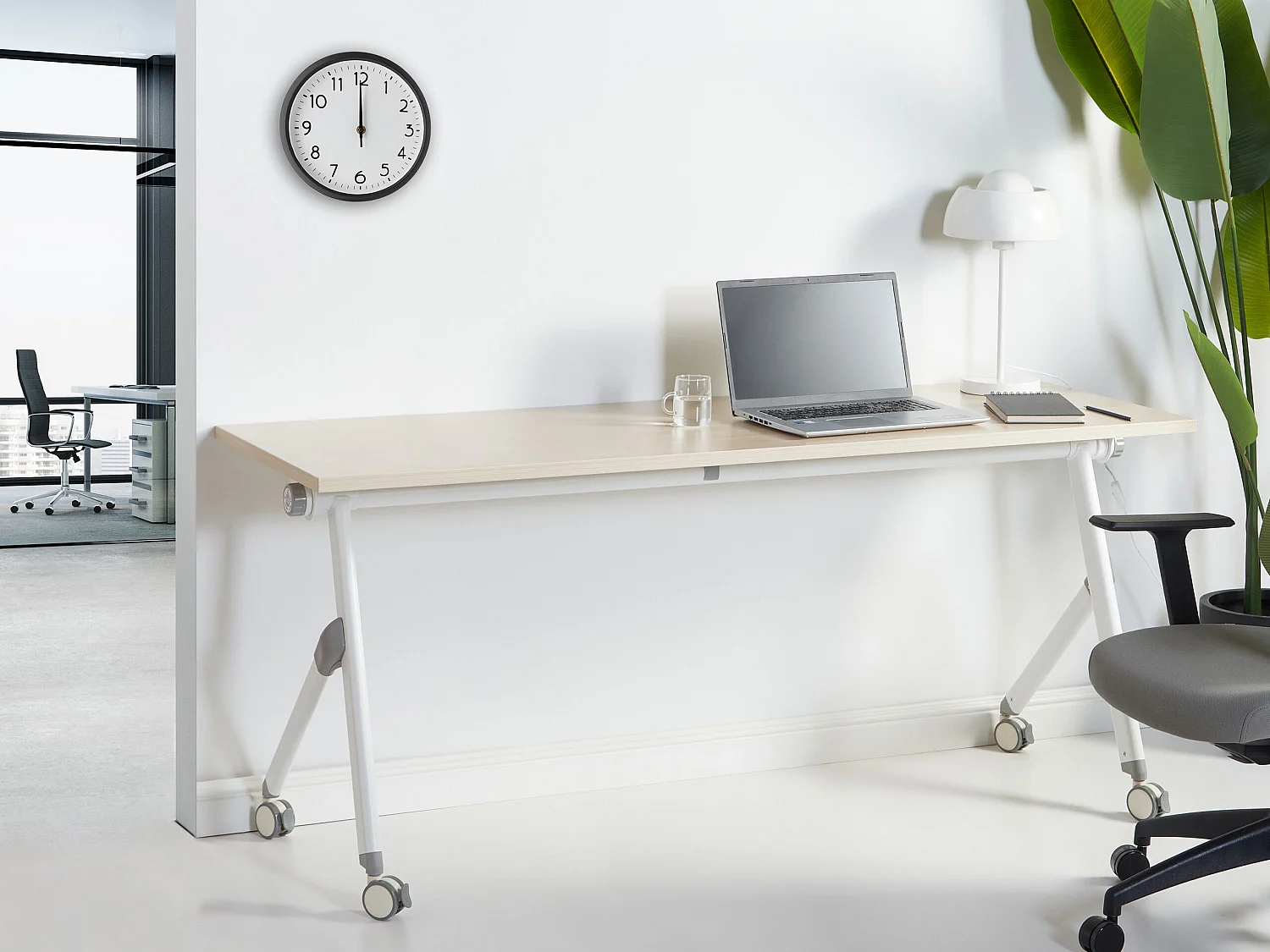 Zusammenklappbarer Schreibtisch BENDI Hellbraun 180 cm 60 cm mit Rädern