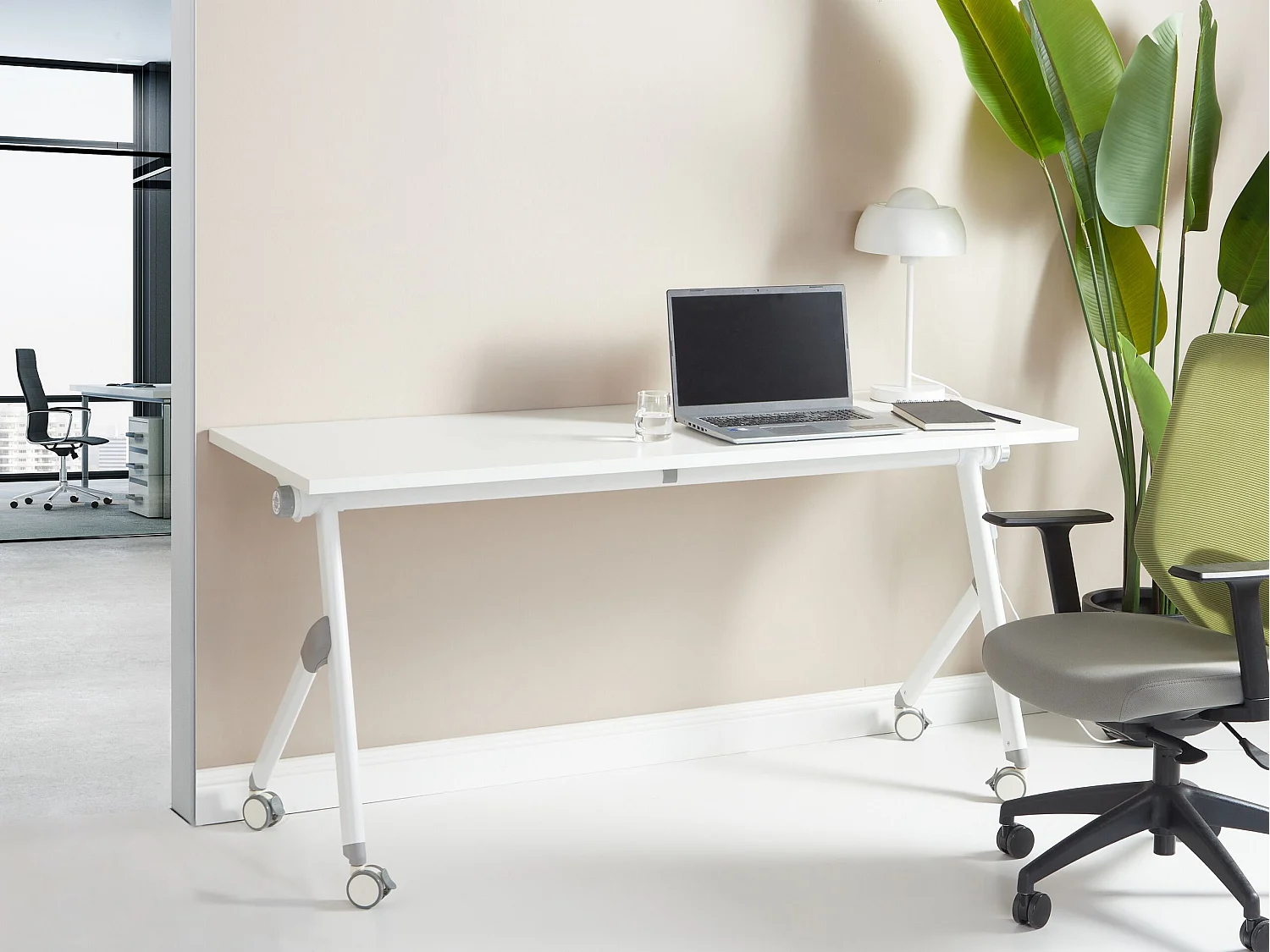 Bureau pliable BENDI Blanc 160 cm 60 cm avec roues