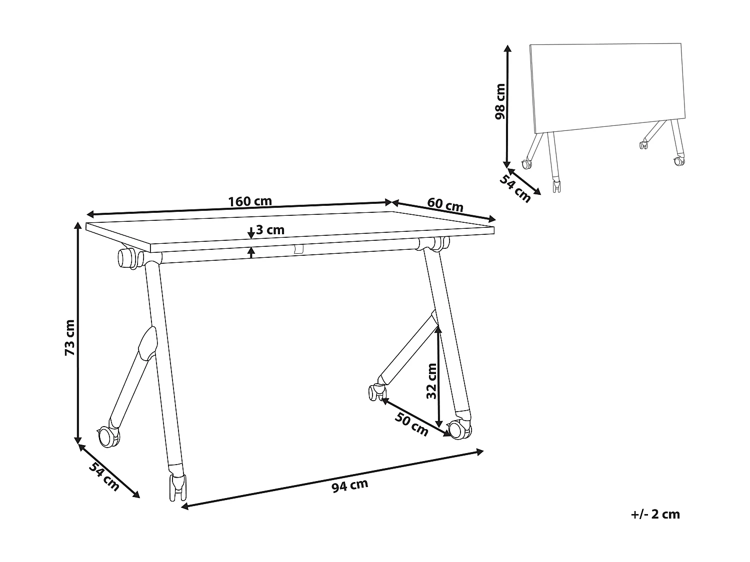 Inklapbaar bureau BENDI Wit 160 cm 60 cm met wielen