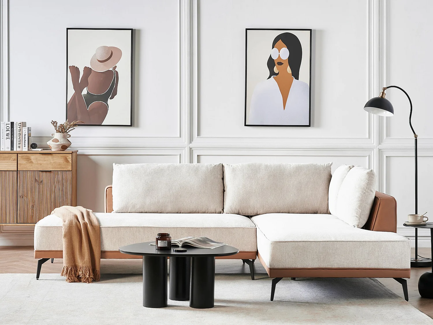 Ecksofa MYKEN Stoff Hellbeige 3-Sitzer linksseitig