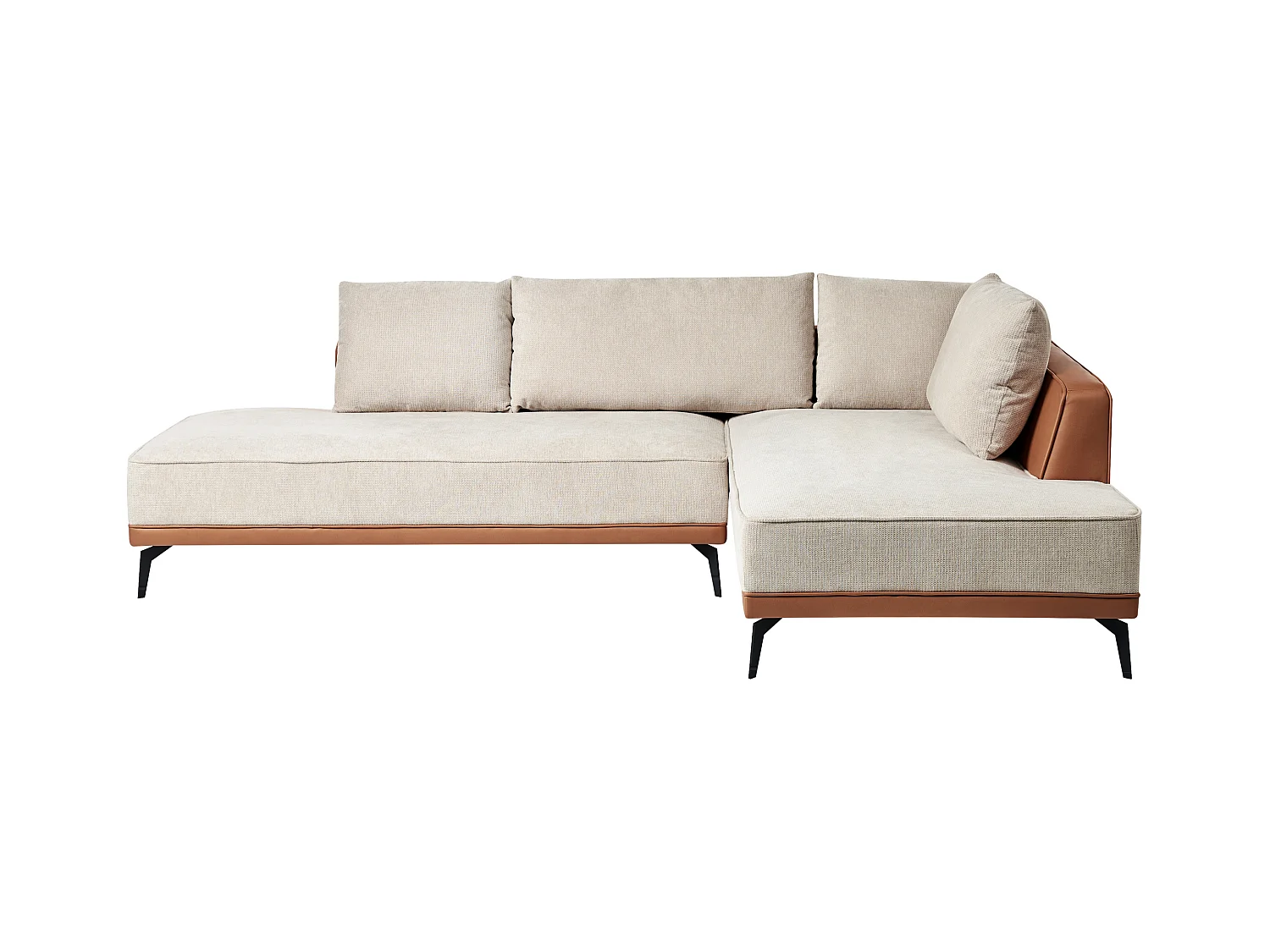 Canapé d'Angle à droite en Tissu Polyester et Similicuir Pieds en Acier avec Coussins Salon Beige et Marron Myken