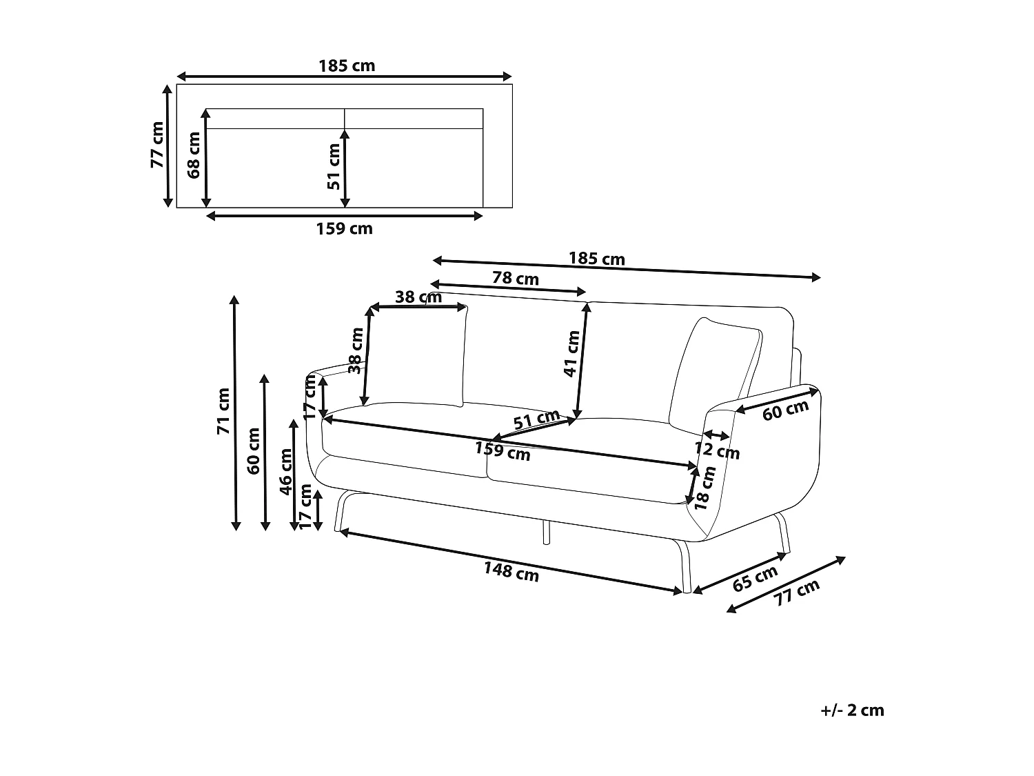 Canapé 3 places VESALA Tissu Marron clair