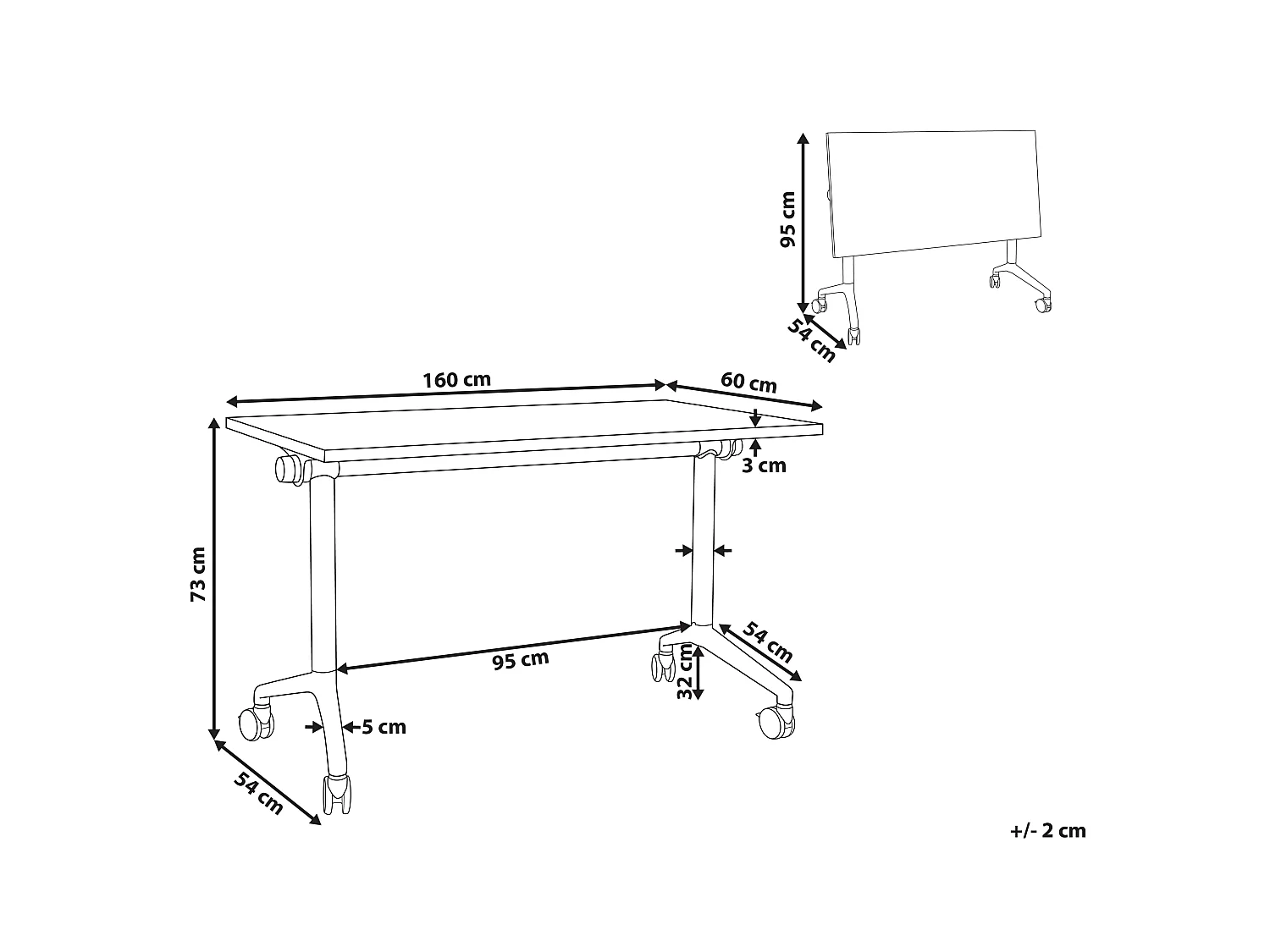Bureau pliable CAVI Marron clair 160 cm 60 cm avec roues