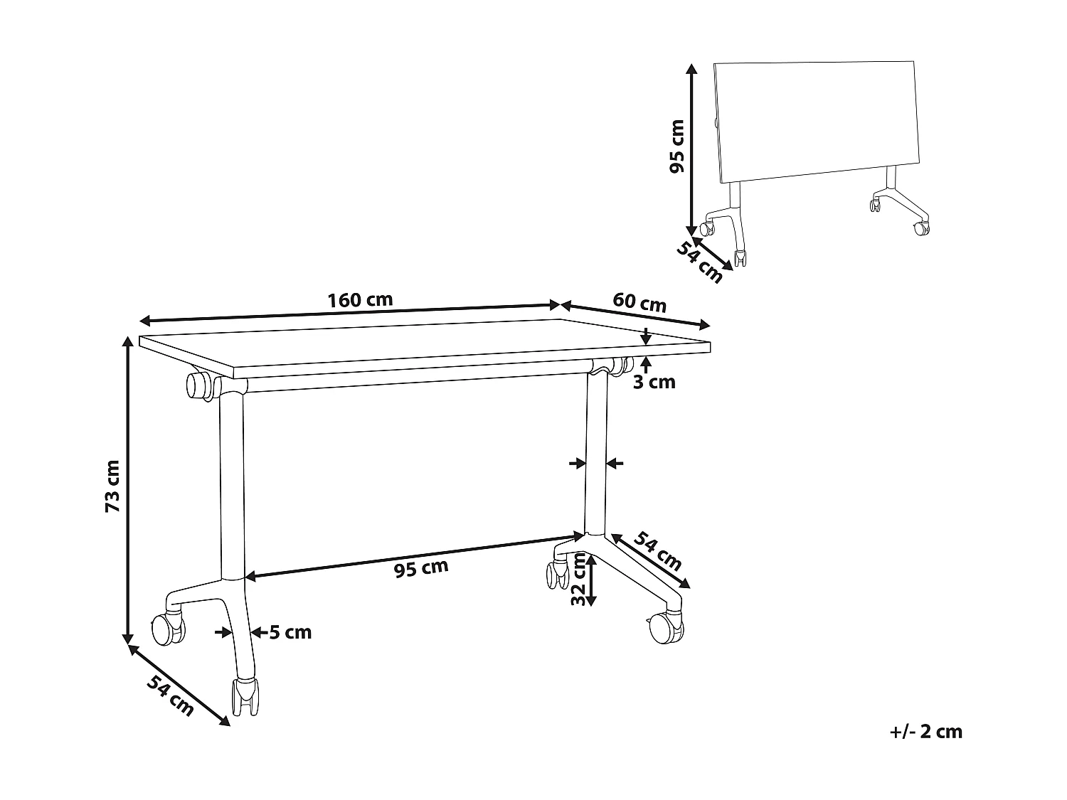 Secretária dobrável CAVI Branco 160 cm 60 cm com rodas