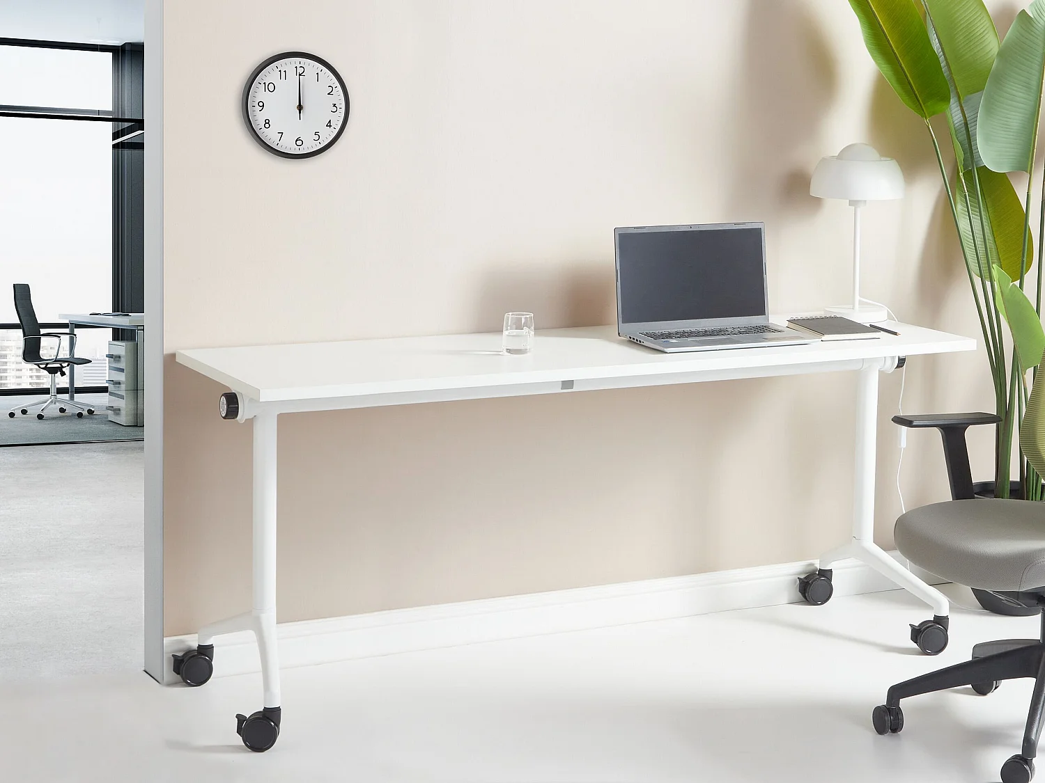 Bureau pliable CAVI Blanc 180 cm 60 cm avec roues