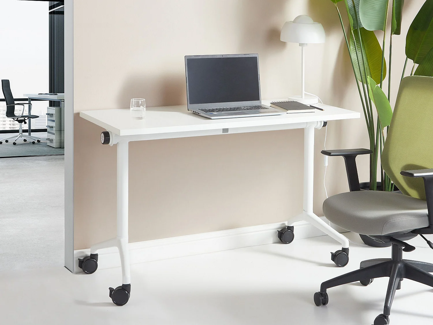 Foldable Office Desk CAVI White 120 cm 60 cm with Wheels