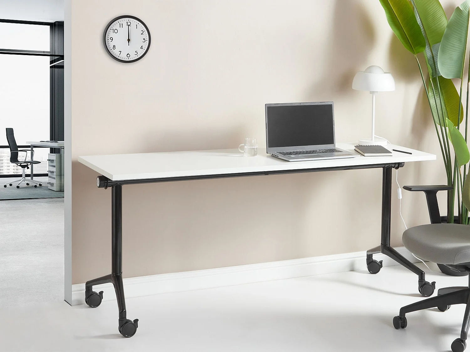 Bureau pliable CAVI Blanc 180 cm 60 cm avec roues